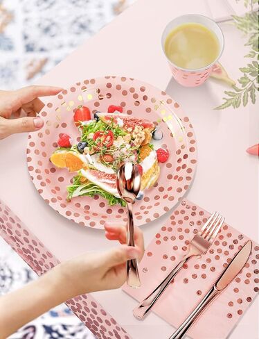 141 Pieces Pink and Rose Gold Party Supplies, Party Dinnerware Sets Include Paper Plates Napkins Cups Silverware, for Wedding Bridal Shower Engagement Birthday Parties Decoration -20 Serves in Saudi Arabia