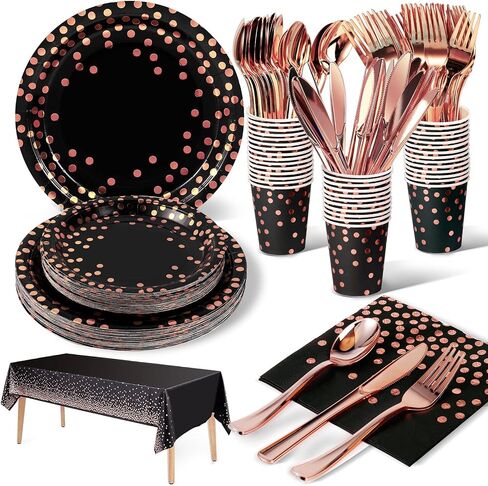 141 Pieces Pink and Rose Gold Party Supplies, Party Dinnerware Sets Include Paper Plates Napkins Cups Silverware, for Wedding Bridal Shower Engagement Birthday Parties Decoration -20 Serves in Saudi Arabia
