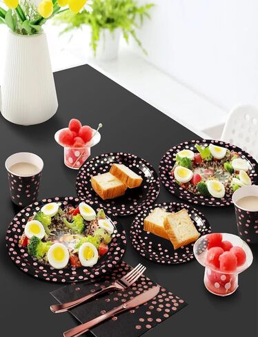 141 Pieces Pink and Rose Gold Party Supplies, Party Dinnerware Sets Include Paper Plates Napkins Cups Silverware, for Wedding Bridal Shower Engagement Birthday Parties Decoration -20 Serves in Saudi Arabia