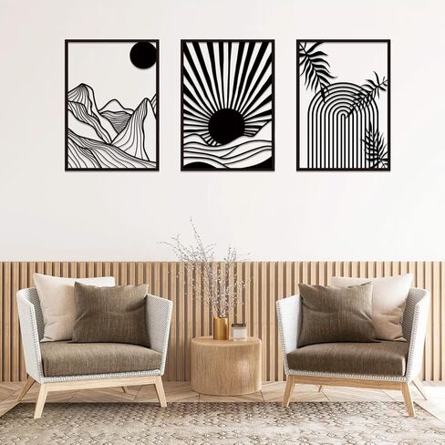 Lebsitey Boho Black Metal Wall Decor Black Line Minimalist Mountain Sun Metal Wall Art Metal Boho Wall Decor for Bedroom Bathroom Living Room Home Wall Decor,15.7x10.25inch (Boho Black) in Saudi Arabia