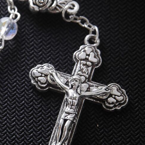 Crystal Glass Rosary with Rose Our Father Beads, Catholic Keepsake Gifts for Women, 19.5 Inches with 1 ¾ Inch Crucifix in Kuwait