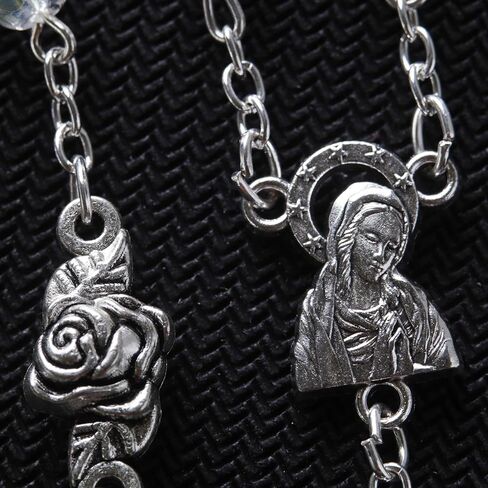 Crystal Glass Rosary with Rose Our Father Beads, Catholic Keepsake Gifts for Women, 19.5 Inches with 1 ¾ Inch Crucifix in Kuwait
