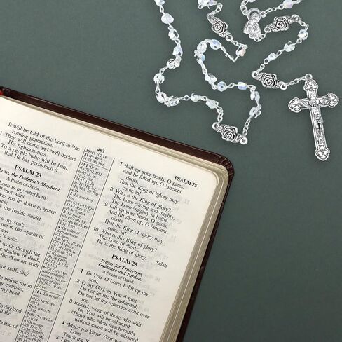 Crystal Glass Rosary with Rose Our Father Beads, Catholic Keepsake Gifts for Women, 19.5 Inches with 1 ¾ Inch Crucifix in Kuwait