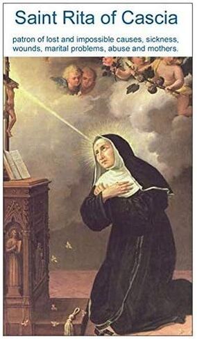 Touched to relics of St Rita St Dymphna & St Gianna Molla patrons of Mothers Day Children Cancer Lost causes illness depression anxiety stress worry hardship drug use (Green) in Saudi Arabia