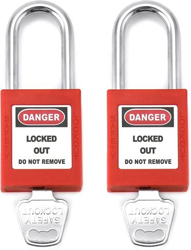QWORK Red Lockout Tagout Safety Padlock, 2 Padlocks with 2 Keys, Keyed Alike in Saudi Arabia