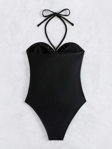 OYOANGLE Women's One Piece Swimsuit 3D Floral Appliques Cut Out Sleeveless Halter Tie Backless Swimwear in Saudi Arabia