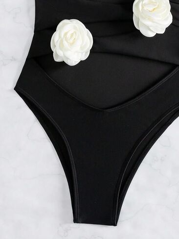 OYOANGLE Women's One Piece Swimsuit 3D Floral Appliques Cut Out Sleeveless Halter Tie Backless Swimwear in Saudi Arabia
