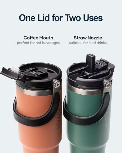 BUZIO 30 oz Tumbler with Handle, Insulated Tumbler with 2-in-1 Lid and Straw, Stainless Steel Vacuum Insulated Iced Coffee Tumbler Cup Water Bottle for Water, Iced Tea or Coffee, Smoothie in Saudi Arabia
