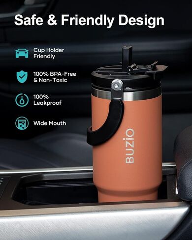 BUZIO 30 oz Tumbler with Handle, Insulated Tumbler with 2-in-1 Lid and Straw, Stainless Steel Vacuum Insulated Iced Coffee Tumbler Cup Water Bottle for Water, Iced Tea or Coffee, Smoothie in Saudi Arabia