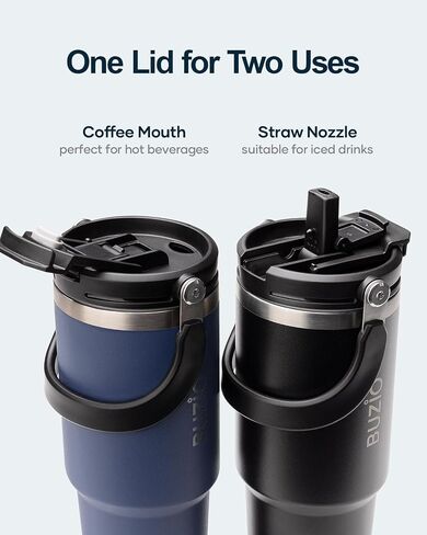 BUZIO 30 oz Tumbler with Handle, Insulated Tumbler with 2-in-1 Lid and Straw, Stainless Steel Vacuum Insulated Iced Coffee Tumbler Cup Water Bottle for Water, Iced Tea or Coffee, Smoothie in Saudi Arabia