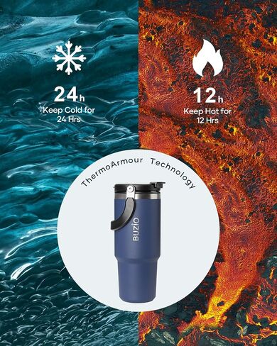 BUZIO 30 oz Tumbler with Handle, Insulated Tumbler with 2-in-1 Lid and Straw, Stainless Steel Vacuum Insulated Iced Coffee Tumbler Cup Water Bottle for Water, Iced Tea or Coffee, Smoothie in Saudi Arabia