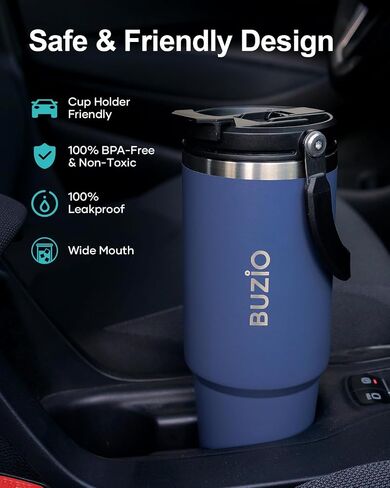BUZIO 30 oz Tumbler with Handle, Insulated Tumbler with 2-in-1 Lid and Straw, Stainless Steel Vacuum Insulated Iced Coffee Tumbler Cup Water Bottle for Water, Iced Tea or Coffee, Smoothie in Saudi Arabia