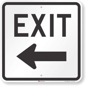 SmartSign-T1-1024-HI Exit Sign With Left Arrow By | 18" x 18" 3M High Intensity Grade Reflective Aluminum - Black on White