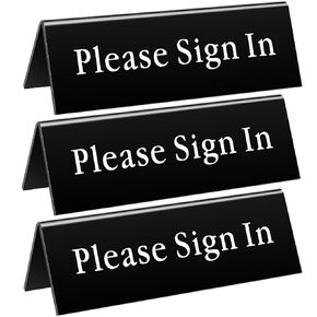 3 Pack Please Sign in 2 x 6 Inch Tabletop Tent Sign Acrylic Sign in Desk Sign for Office School Wedding Hotel Reception