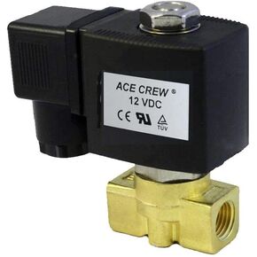 AceCrew Brass Solenoid Valve Viton 3/8 inch NPT, 12VDC Normally Closed - flow control valve for fluid, gas, air