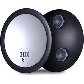 MIRRORVANA Mega-Powerful 30X Magnifying Makeup Mirror - Stick On, Ultra Portable Travel Cosmetic Mirror for Precise Makeup and Grooming, 6-inch (Black)