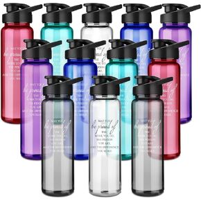 Pinkunn 12 Pcs Thank You Gifts 24 oz Water Bottles Bulk Staff Employee Coworker Team Appreciation Gifts Plastic Sport Bottles for Women Teacher Volunteer Office Group Back to School Gifts, 6 Color