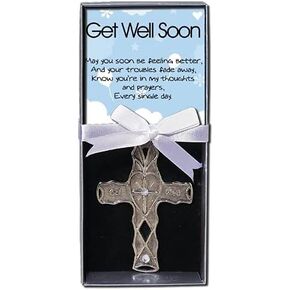 BANBERRY DESIGNS Get Well Soon Cross - Vintage Pewter Look Ornament - Gift Boxed with Inspirational Message