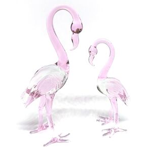 ZOOCRAFT Exquisite Pair of Pink Glass Flamingo Figurines – Handcrafted Blown Glass Art for Home Decor, Animal Lovers, and Nature Enthusiasts