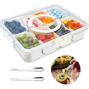 Divided Serving Tray with Lid and Handle & 2 Dual Use Forks, Snackle Box with 8 Compartments, Snack Divider Container with Lid, Snackle Box Container for Travel, Party, Picnic, Camping in Saudi Arabia