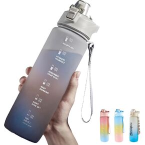 DEARART 32oz Blue Water Bottle With Motivational and Time Marker, BPA FREE Quick Drink With Narrow Suit Sports Walking Office Gym Yoga ect.