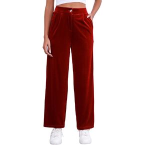 Womens Velvet Pants, Soft Velvet Pants with Pockets, Straight Leg Pleuche Sweatpants for Women