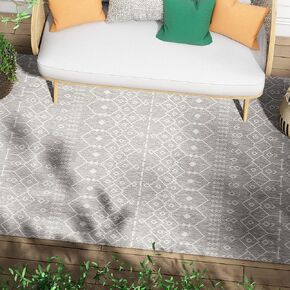 Well Woven Nors Light Grey Indoor/Outdoor Flat Weave Pile Nordic Lattice (7'10" x 9'10") Area Rug