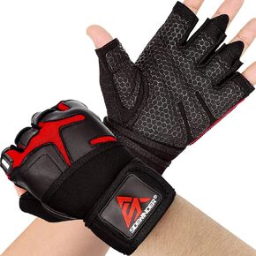 Sidewinder Workout Weight Lifting Gloves with Wrist Wrap Support for Men and Women Wrist Support Padded Extra Grip Palm Protection Fingerless Exercise Gloves for Cycling, Gym, Climbing, Training