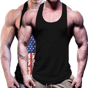 Men’s Tank Top Workout Y-Back Gym Muscle Tee Shirts Sleeveless Printed Flag T-Shirt