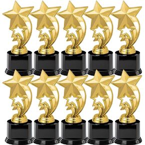 Participation Trophies - Pack of 10 Gold Star Trophy Awards On Black Round Base - Prime