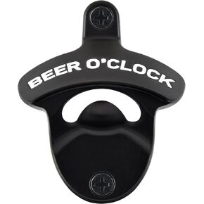 Bottle Opener Wall Mounted, Black White BEER O'CLOCK Stainless Screw in Wall Beer Bottle Cap Opener for Wood Board Table Cooler Gift