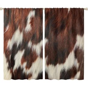Cow Print Blackout Curtain,Brown White Cowhide Animal Fur Western Rustic Farmhouse Style Window Treatments Rod Pocket Curtain for Bedroom Living Room Kitchen Decor Drapes 42x45in