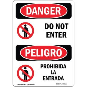 OSHA Danger Sign - Do Not Enter Bilingual | Aluminum Sign | Protect Your Business, Construction Site, Warehouse & Shop Area | Made in The USA