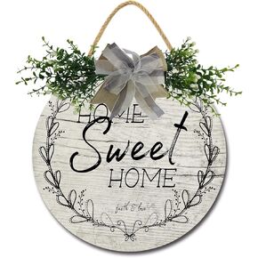Home Sweet Home for Front Door,Horizontal Round Door Wreaths,Housewarming Gift Farmhouse Wood Door Hanger for Home Decor Indoor and Outdoor, Classroom, Yard, Porch Décor 12''