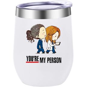 أكواب بهلوان سعة 12 أونصة من Grays Anatomy مع غطاء - كوب قهوة معزول من الفولاذ المقاوم للصدأ مزدوج الجدار - كؤوس النبيذ المعزولة بدون جذع - هدية عيد الميلاد الجديدة للنساء Bestie