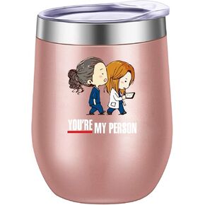 Greys Anatomy 12oz Tumbler Cups with Lid -You are My Person Double Wall Stainless Steel Insulated Coffee Mug-Stemless Insulated Wine Glasses-Novelty Christmas Gift for Women Bestie
