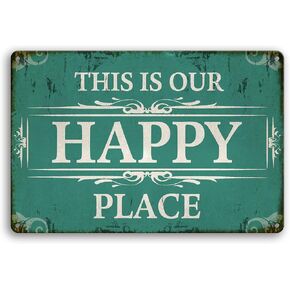 Putuo Decor Porch Sign, Porch Decor For Home, Bar, Farmhouse, 12x8 Inches Metal Wall Tin Sign - This Is Our Happy Place