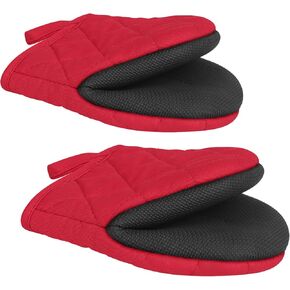1 Pair Short Oven Mitts, Heat Resistant Silicone Kitchen Mini Oven Mitts for 500 Degrees, Non-Slip Grip Surfaces and Hanging Loop Gloves, Baking Grilling Barbecue Microwave Machine Washable (Gray)