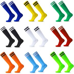 9 Pair Soccer Socks Kids, 9 Colors Striped Knee High Tube Boys Girls Soccer Socks Sports Athletic Football Baseball Socks for Age 6-8-10-12 Kids Children Youth