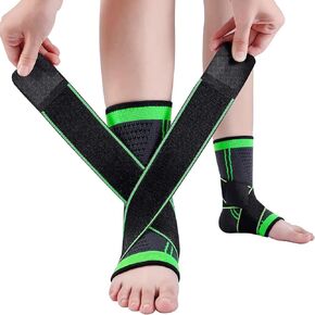 Adjustable Ankle Brace 2 Pack, Elastic Compression Ankle Support for Ligament Damage, Weak Ankles Achilles Tendon, Sprained Ankle (Green, L)