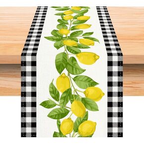 Linen White and Black Buffalo Plaid Check Lemon Table Runner 72 Inches Long Farmhouse Style Spring Summer Home Kitchen Dinding Room Table Decoration