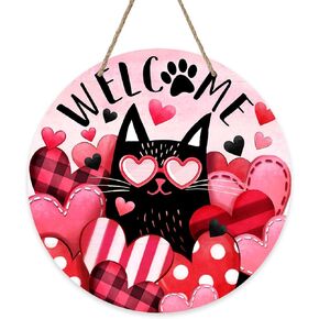Welcome St. Patrick's Day Black Cat Front Door Sign, Shamrock Clover Top Hat Wood Door Hanger Outdoor Outside Porch Decor, Gold Coins Irish Wooden Wreath Indoor Wall Hanging Decoration