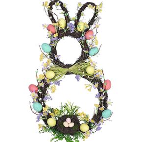 25 Inch Artificial Easter Wreath Rabbit Wreath with Pastel Eggs,Vlorart Spring Wreath for Front Door Bunny Wreath with Bow,Colorful Flowers for Wall Window Farmhouse Indoor Outdoor Festival Home Decor