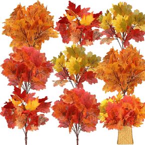 8 pcs Artificial Maple Leaves Branches Faux Fall Fake Autumn Leaves for Thanksgiving Table Centerpieces Decoration(Novelty Style)