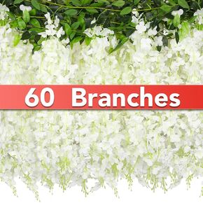 10x6 Branches Wisteria Hanging Flowers, Hanging Flowers, Wisteria,Wisteria Garland,White Hanging Flowers,Hanging Flowers for Decoration, Wedding, Garden, Wall Decoration.