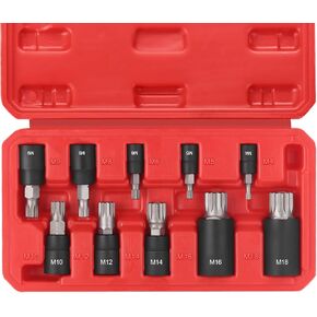 10-Piece XZN Triple Square Spline Bit Socket Set, 1/4", 3/8" and 1/2" Drive M4 - M18 Triple Square Socket Set, S2 Steel Bits and CR-V Sockets With Storage Case