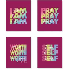 PUHEI Purple Inspirational Woman Girl Quotes Wall Art Prints Set of 4 - Motivational Wall Posters Decor for Girls Room Dorm Office, Christian Gifts for Women Poster Prints (8x10 Inches UNFRAMED)