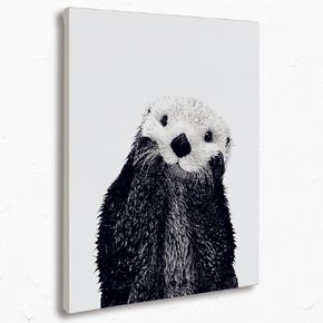 Sea Otter Slippers Canvas Wall Art Prints, Cute Wildlife Coastal Nautical Paintings Prints Otter Gifts, 11x14 inches Artwork for Sea Themed Decor House Kids Room Nursery Bathroom Bedroom Living Room