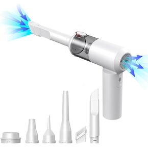 Handheld Compressed Air Duster Mini Coreless Vacuum Cleaner for Car, 4 in 1 Keyboard Vacuum Cleaner Wireless, 14500Pa Air Duster with Brushless Motor and TypeC,Two-Side LED Light (White)