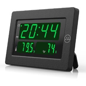 KWANWA LED Digital Clock with Indoor Temperature, Humidity, 12/24Hour, Wall Mount/Foldable Stand, 3 Dimmer, LED Digital Clock, Alarm Clock for Bedroom, Office, Living Room, Elderly